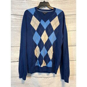 Banana Republic Mens Argyle Sweater V-Neck Blue Size L